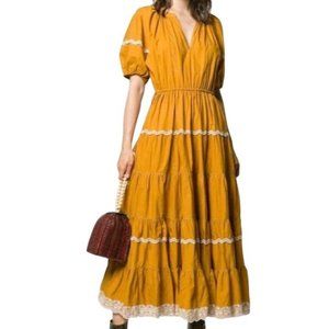 Ulla Johnson Claribel Dress in Yellow Printed 8 Womens Long Cotton Maxi